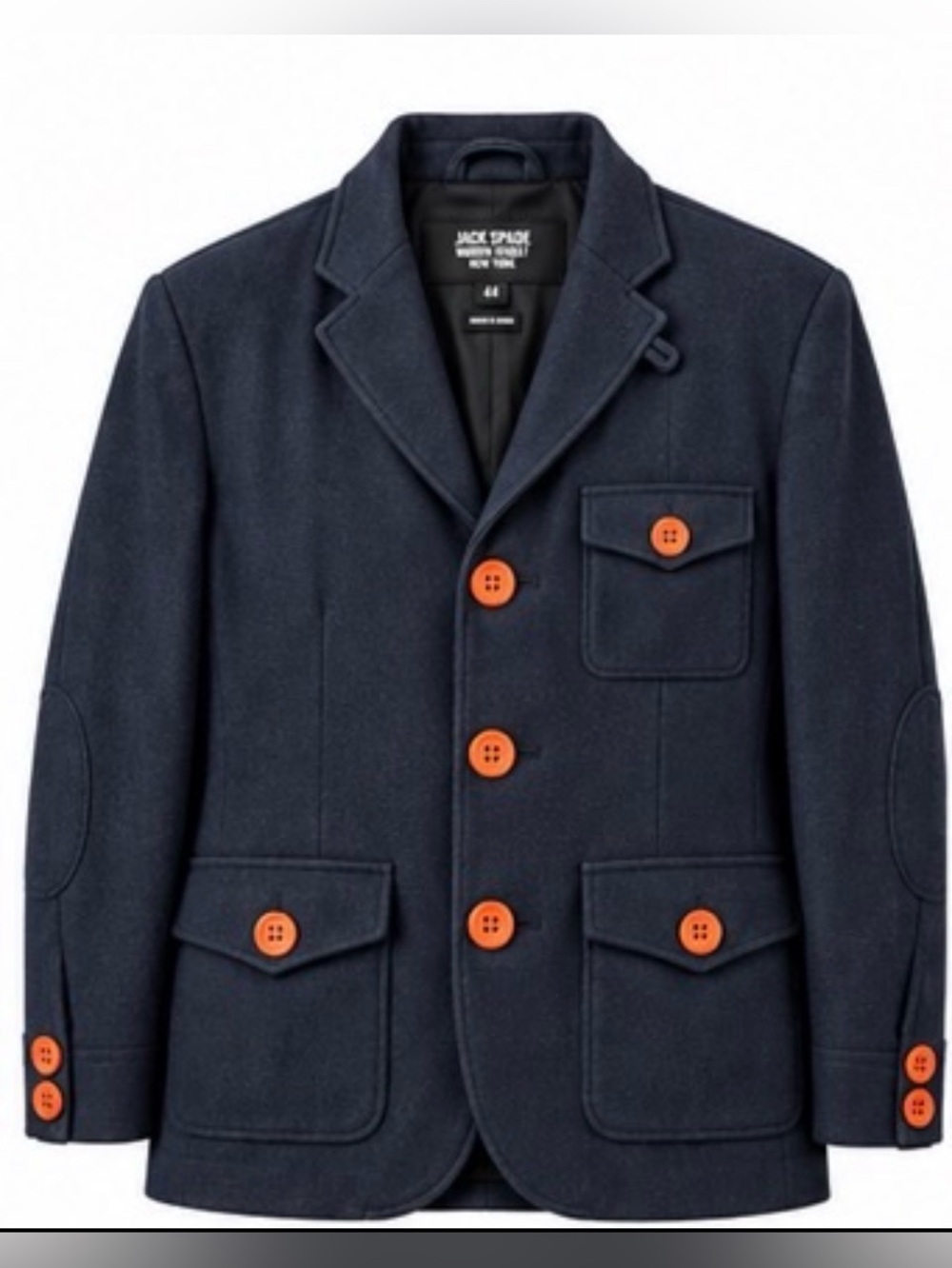 Jack Spade New York Navy Blue Utility Blazer Jacket Orange Buttons Size M